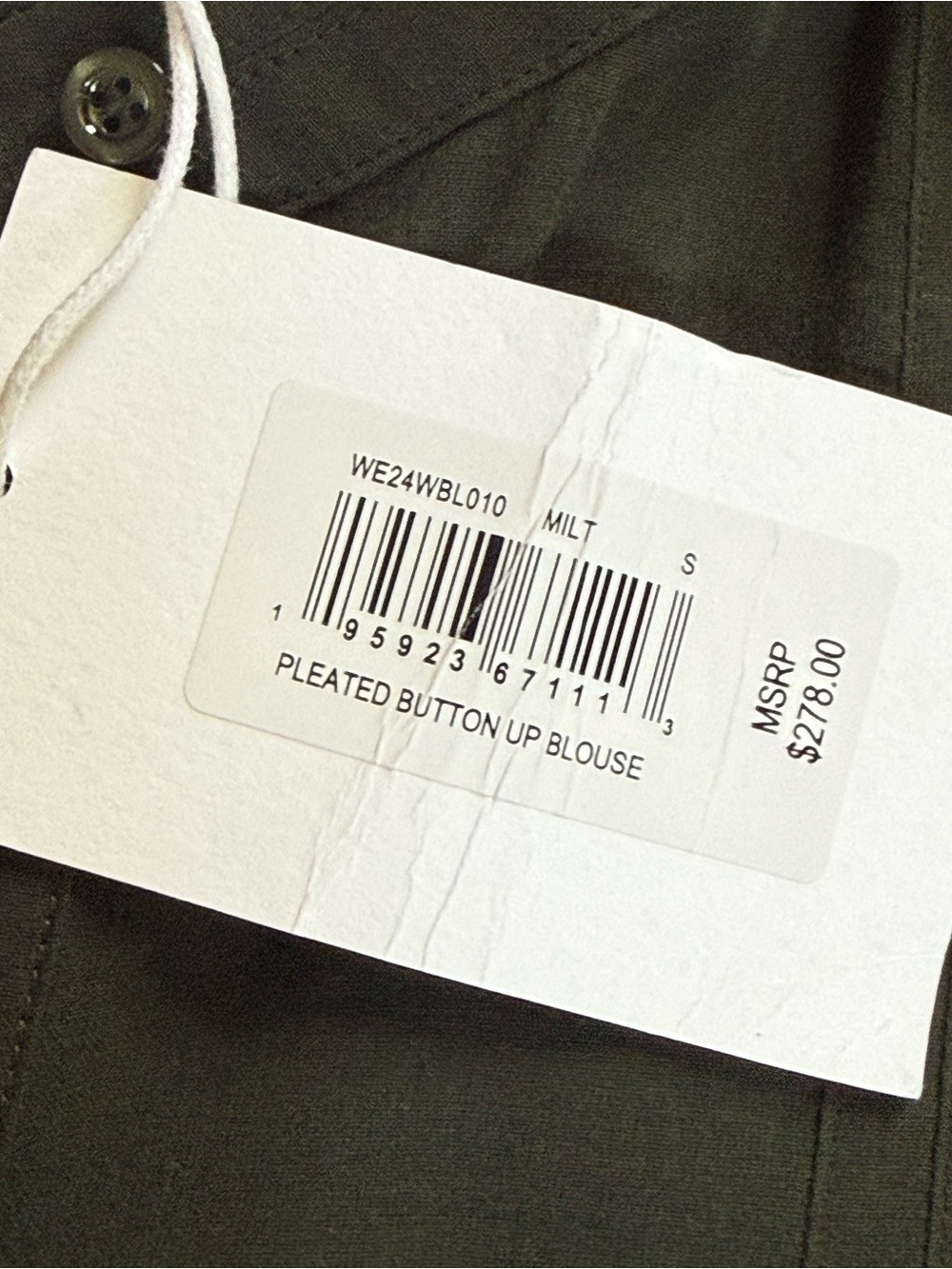 FRAME Dark Green Short-Sleeve Pintucked Button-Front Top - Picture 8 of 10
